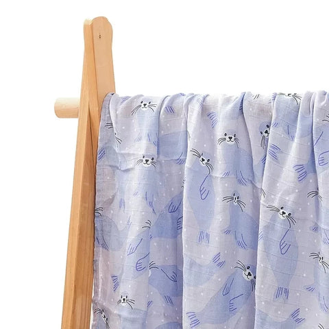 Happyflute 120*110cm Soft Muslin Bamboo Cotton Baby Wrap Animal Pattern Travel Newborn Multi-function Swaddle Sleeping Blanket