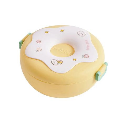 Lunch Box For Kid School Child Snack Box Donut Cartoon Leakproof Bento Box Lunch Bags With Fork Spoon 3 Compartment Microwavable