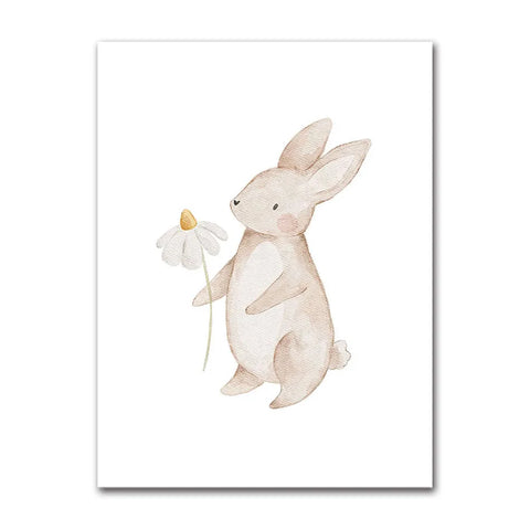 Boho Cartoon Canvas Painting, Fox, Rabbit, Bee, Bear, Hedgehog, Flower Posters, Art Prints, Wall Photos, Baby, Kids Room