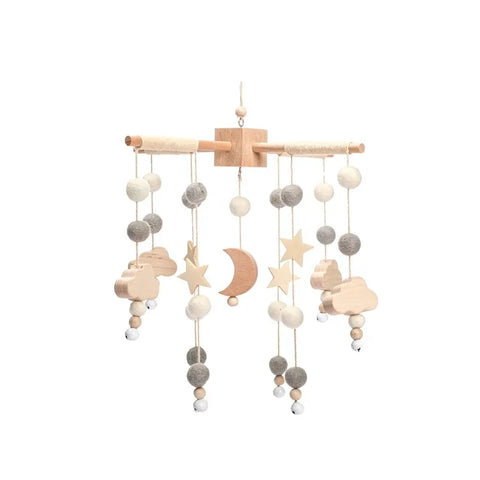 Baby Crib Mobile Rattle Toy Wooden Bed Bell Mobile Hanging Teddy Velvet Bear Doll Toy Newborn Music Box Crib Mobile Bracket Gift