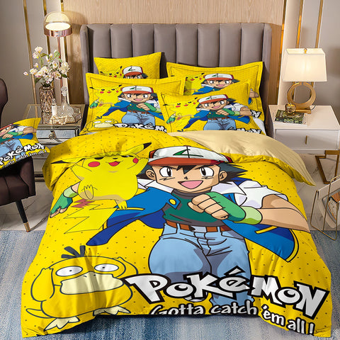 Japanese Anime Pokemon Bedding Sets for Children's Set Room Decoration,Anime Pikachu Quilt Cover,Children's Holiday Gifts