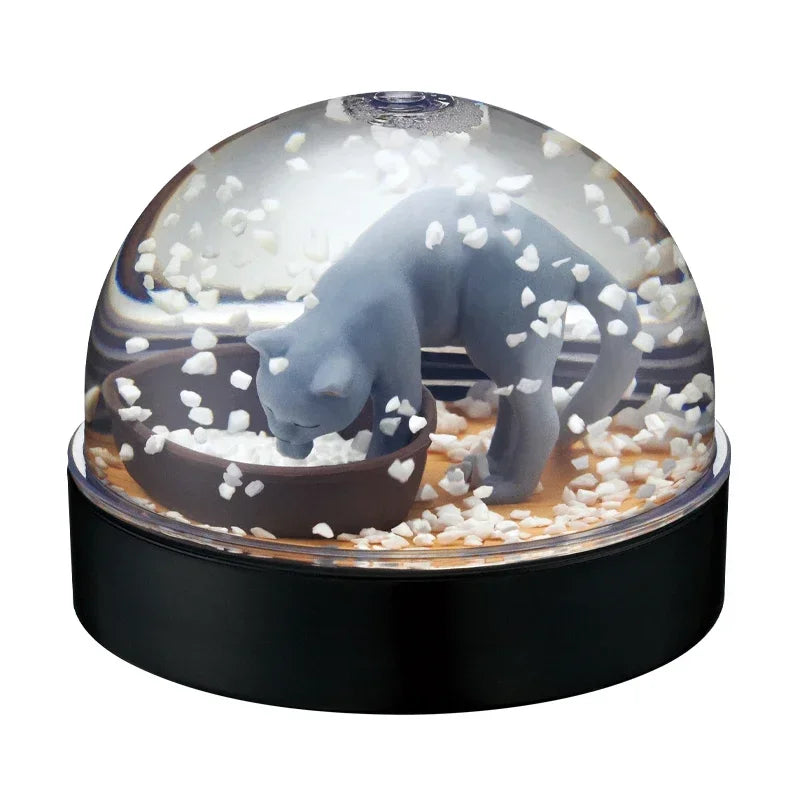 Kawaii Capsule Toys KITAN WaterDomeFactory Cute Cat Litter Snow Globe Tiger Calico Kitten Anime Miniature Decor Gashapon Figures