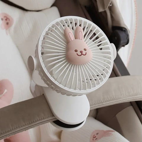 Korean Baby Cart Stroller Fans Portable Outdoor Fan Clip Cute Bear Bunny Rechargeable Handheld Electric Fan for Home 3 Speeds