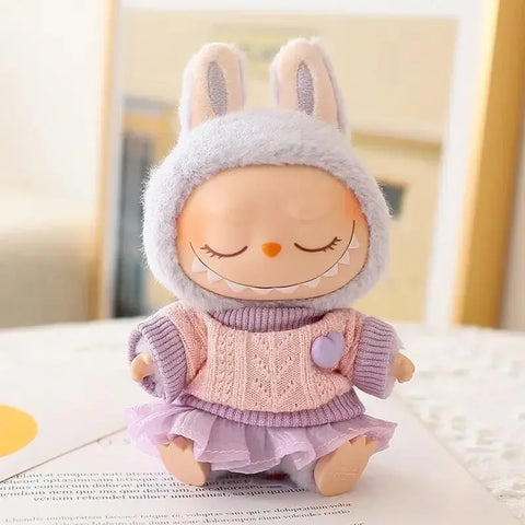 Mini Doll'S Clothes Outfit Accessories for 15-17cm Ropa Labubu & 10cm Cotton Doll Love Hoodie Pink Yarn Skirt Clothing no doll