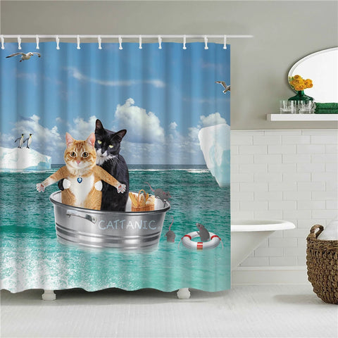 Funny Shower Curtains Bathroom Curtain With Hooks Decor Waterproof Cat Dog 3d Bath 180*180cm Creative Personality Shower Curtain