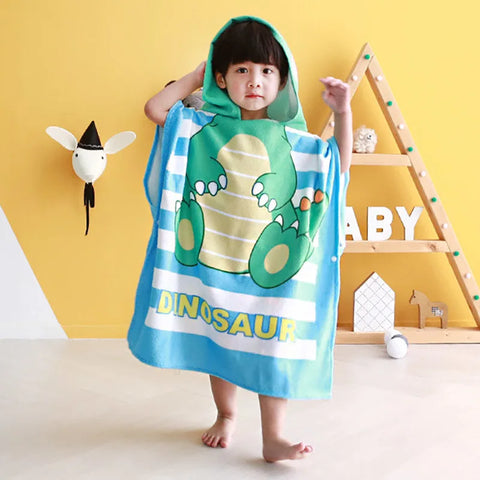 80-130cm Kids Hooded Bath Beach Poncho Towels Baby Quick Dry Bathrobe Child Cartoon Poncho Towels Microfiber Swim Cover-ups
