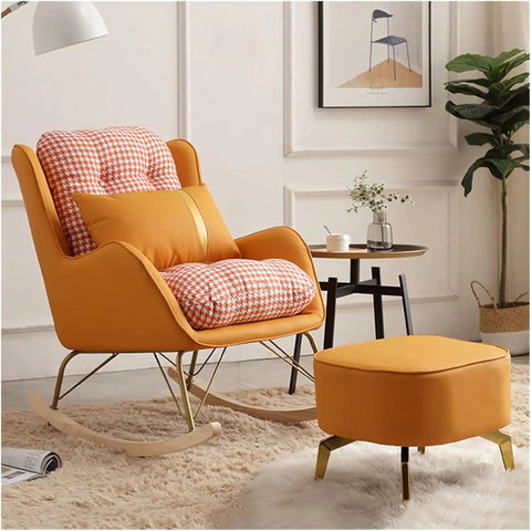 Mid-Century Rocking Chair with Lumbar Pillow and Ottoman,Nursing Glider Rocker Chair Comfy Armchair