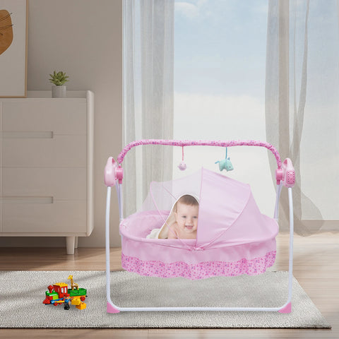 BYMAOCAR 5 Gears Electric Baby Crib Cradle Bluetooth Auto-Swing Rocking Bassinet Sleep Bed Infant Rocker+Net Adjustable Nursery