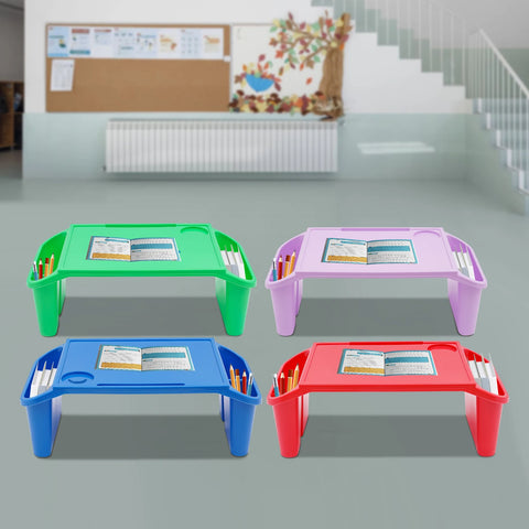 Set of 4 Kids Lap Desk Tray, Portable Activity Table, Plastic, Stackable for Drawing, Writing, Eating, Classroom,Multicolor