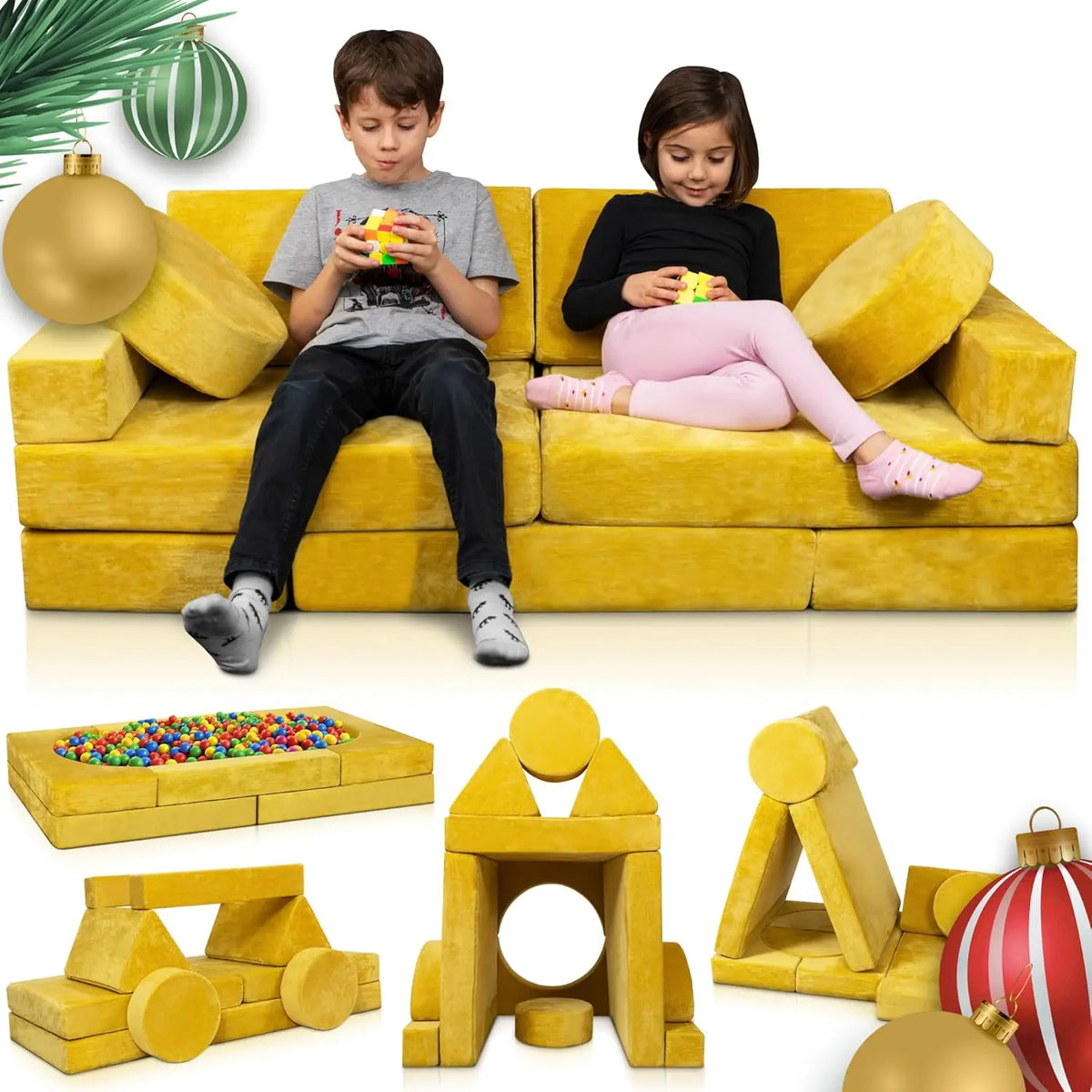 Child Sectional Sofa,Fortplay Bedroom and Playroom Furniture for Toddlers, Convertible Foam and Floor Cushion for Boys and Girls