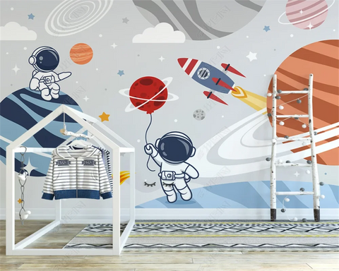 beibehang Customized modern cartoon space planet rocket flying saucer astronaut children's room bedroom background wallpaper