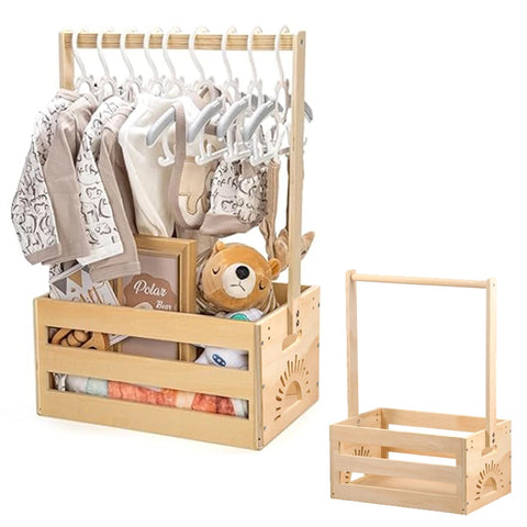 Baby Clothes Storage Rack Storage Box Wooden Baby Shower Crate Closet with Handle,Baby Shower Gift Clothes Wooden Storage Rack