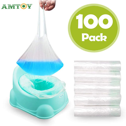 100pcs Potty Liners Disposable Travel Chair Liner with Drawstring Universal Training Toilet Seat Potty Bags Cleaning Bag for Kid