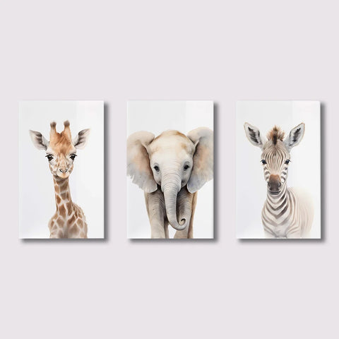 Safari Nursery Decor Set of 3 Poster Jungle Animal Nursery Wall Art Prints Baby Animal Prints Children's Room Bedroom Decoration