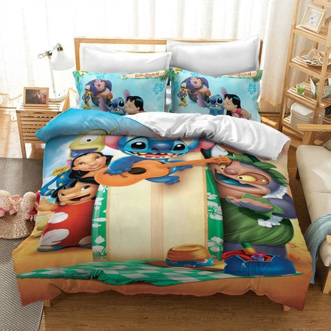 2/3 Pcs Lilo and Stitch Duvet Cover Bedding Set Gift Boy Girl Adult Single Double Queen Size One Quilt Cover Two Pillowcases