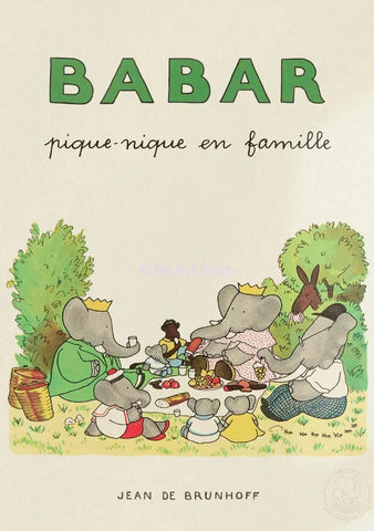 Cartoon Elephant Babar Family Car Cute Yoga Anime Poster and Prints Canvas Printing Wall Art Picture for Kids Room Nursery Decor