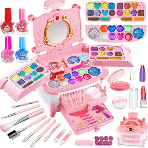 Kids Makeup Kit for Girls, Kids Play Real Washable Makeup Kit Cosmetics Toys Gift for Little Girls Toddlers Dress up Set, Birthd