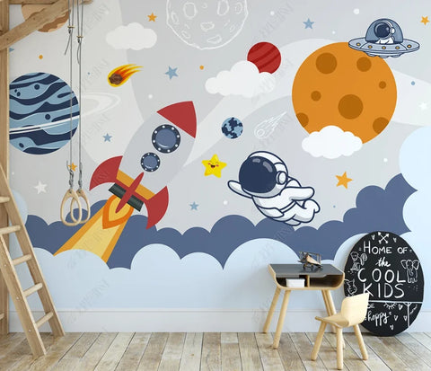 beibehang Customized modern cartoon space planet rocket flying saucer astronaut children's room bedroom background wallpaper