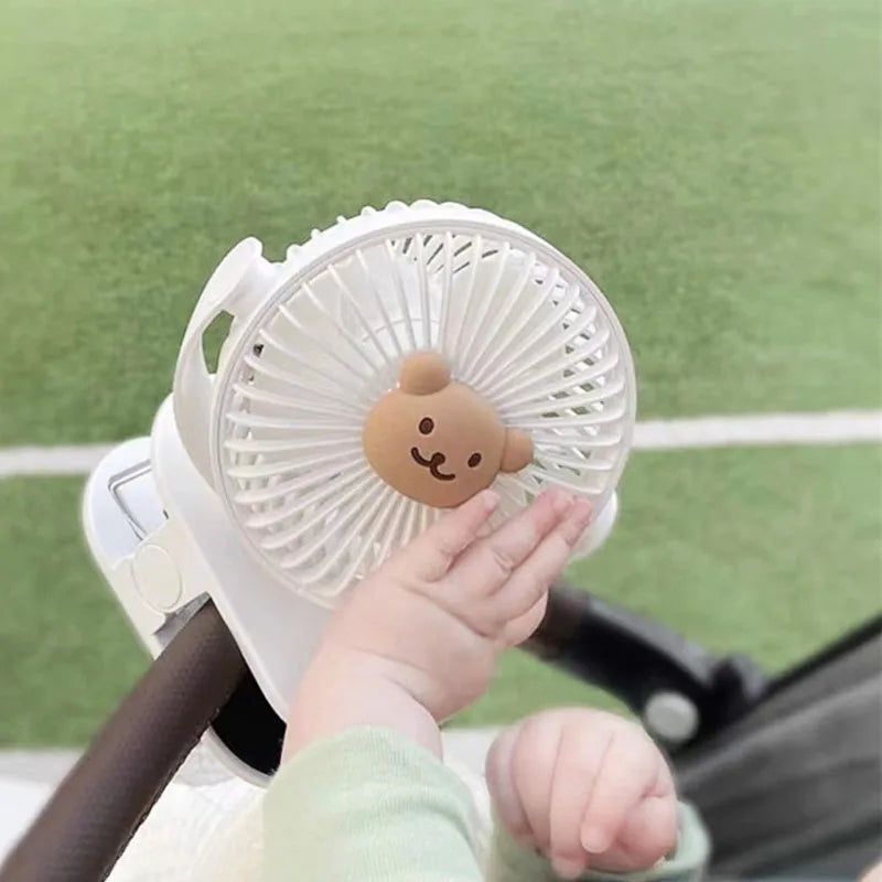 Korean Baby Cart Stroller Fans Portable Outdoor Fan Clip Cute Bear Bunny Rechargeable Handheld Electric Fan for Home 3 Speeds