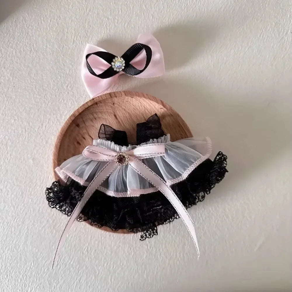 17cm Mini Plush Doll'S Clothes Outfit Accessories For Korea Kpop Labubu Idol Pink bright silk bow princess gauze skirt Clothing