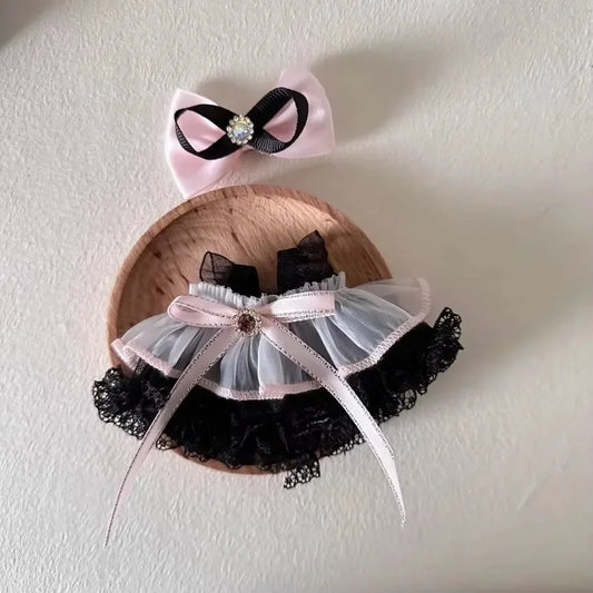 17cm Mini Plush Doll'S Clothes Outfit Accessories For Korea Kpop Labubu Idol Pink bright silk bow princess gauze skirt Clothing