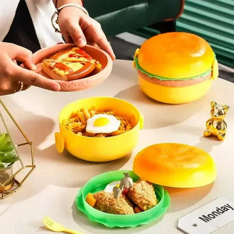 1PC Creative Hamburger Plastic Lunch Box Cute Cookie Shape Bento Box Lunch Box Students Cartoon Children BentoBox Tableware