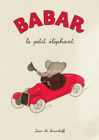 Cartoon Elephant Babar Family Car Cute Yoga Anime Poster and Prints Canvas Printing Wall Art Picture for Kids Room Nursery Decor