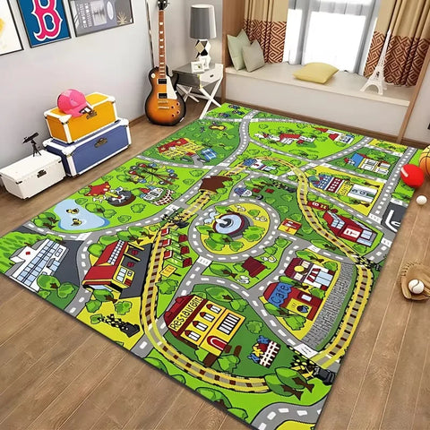 Children’s Educational City Life Playmat Rug Road Traffic System Carpet for Bedroom Playroom Fun Learning Floor Mat Safe Kids