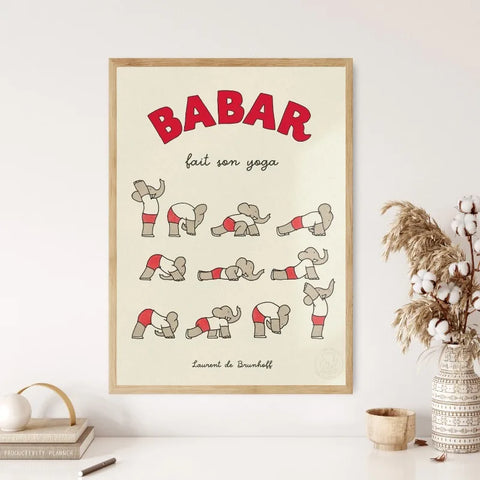 Cartoon Elephant Babar Family Car Cute Yoga Anime Poster and Prints Canvas Printing Wall Art Picture for Kids Room Nursery Decor