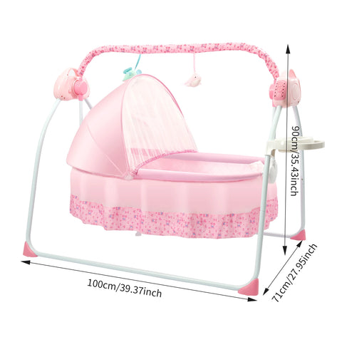 Electric Baby Cradle Swing, Foldable Bluetooth Baby Crib Cradle with Remote Control & Music, Auto-Swing Cradle Crib