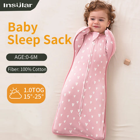 INSULAR Baby Sleeping Bag Newborn Baby Swaddle Sleeveless Sleep Sack Summer Thin Cotton Soft 2-Ways Zipper Diaper Changing