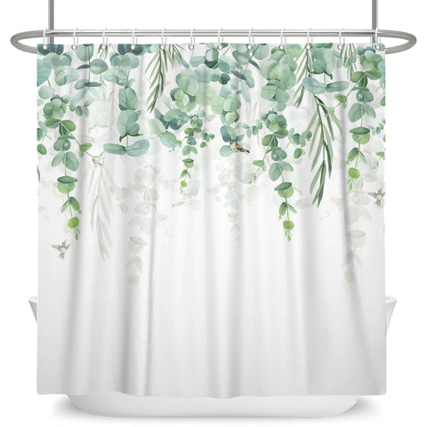 Green Plant Leaf Vines Flowers Shower Curtain Print Modern Nordic Minimalist Polyster Home Decor Bathroom Curtain with Hooks