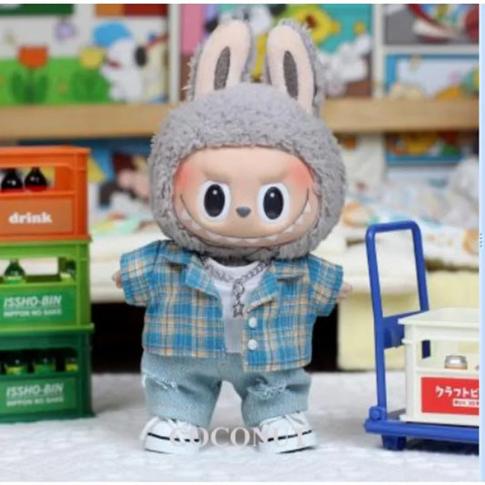 Labubu Summer Shirt & Ripped Jeans - Cool Casual Outfit for 17cm Vinyl Dolls with a Trendy Summer Vibe