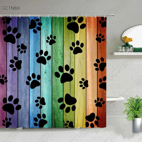 Cartoon Animal Plant Shower Curtains Flower Dog Paw Print Christmas Kid Home Decor Fabric Bath Curtains Bathroom Accessories Set