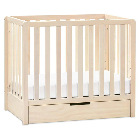 4-in-1 Convertible Mini Crib with Trundle Drawer in Grey and White, Greenguard Gold Certified, Undercrib Storage