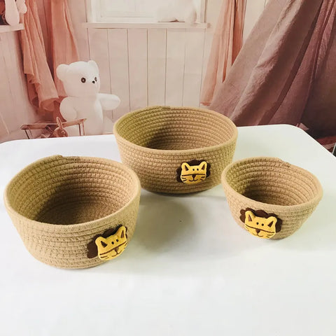 Hand Woven Cartoon Animals Storage Basket Kids Toys Desktop Organizer Sundries Storage Box Laundry Baskets storage box