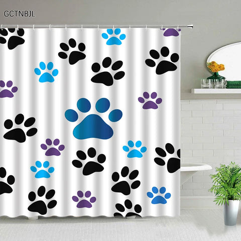 Cartoon Animal Plant Shower Curtains Flower Dog Paw Print Christmas Kid Home Decor Fabric Bath Curtains Bathroom Accessories Set