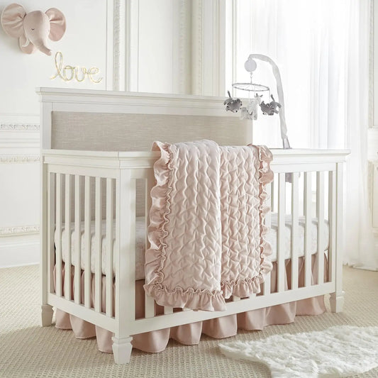 Heritage Crib Bed Set - Baby Nursery Set - Blush Velvet Rich Velvet 4 Piece Set Includes Quilt, One Fitted Sheet