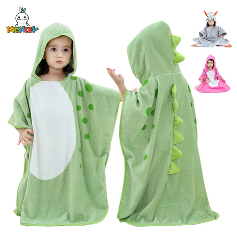 MICHLEY Cartoon Dinosaur Baby Bath Towel Cotton Hooded Beach Towel Shower Infant Soft Bathrobe Shower Unisex For Kids Girls Boys