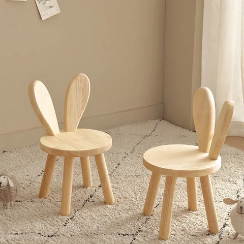 Rabbit Ears Small Chair Children Cartoon Solid Wood Stool Household Shoeshine Stool Children Backrest Household Furniture