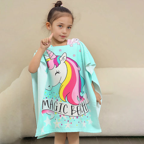 80-130cm Kids Hooded Bath Beach Poncho Towels Baby Quick Dry Bathrobe Child Cartoon Poncho Towels Microfiber Swim Cover-ups