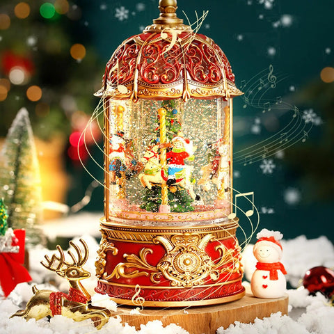 Lighted Music Box Birthday Tabletop Rotatable Decorative Xmas Musical Box Ornaments Christmas Lantern Glittering Snowing Globe