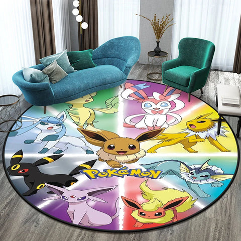 Pokémon Cartoon HD Printed Round Carpet for Living Room Rugs Camping Picnic Mats Flannel Anti-Slip Rug Yoga Mat Gifts