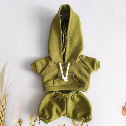 17cm Labubu Doll Black Hoodie Sweatshirt and Pants Set for Doll DIY Outfit Gift
