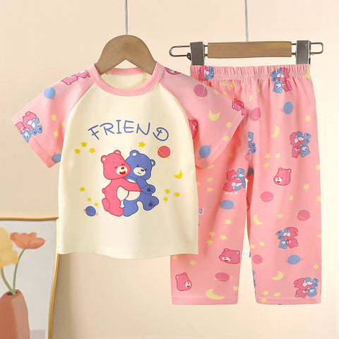 Kids Clothes Children's Set Short Sleeve Cotton Summer Baby Pajamas Set Children's Clothing Loungewear Outfit Cartoon Design