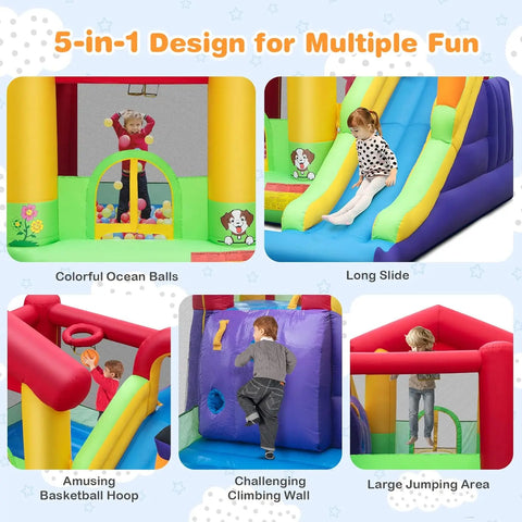 Inflatable Bounce House with 735w Blower Jumping Bouncy House for Kids with Slide Climbing Wall Indoor Outdoor Toddler Bouncing