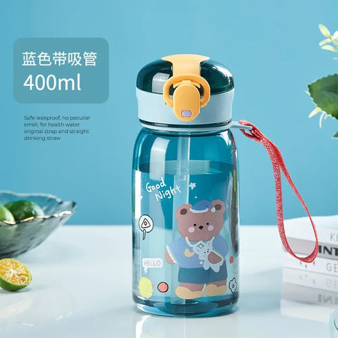 400-650ML Kids Cartoon Water Bottles Leakproof Water Sippy Cup with Straw and Strap Portable Drinking Bottle for Childre