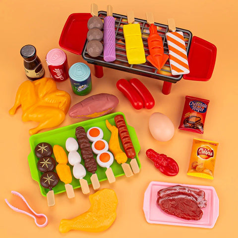 Baby Dress Up Kitchen Toys BBQ Set Kids Simulated BBQ Cookware Cooking Simulated Food Cosplay Educational Gift Toys