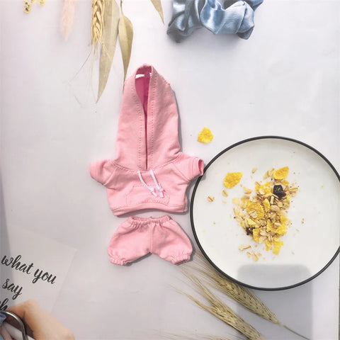 17cm Labubu Doll Black Hoodie Sweatshirt and Pants Set for Doll DIY Outfit Gift