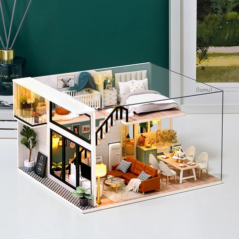 Doll House Kit 3D Wooden Mini DollHouse Assembly Building with Furniture Kit Toys Children's Birthday Gift 3D Puzzle Handmade